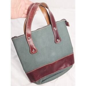 Vtg 90's GAP Academia Canvas Leather Tote Bag Brown Green Boho Work Travel